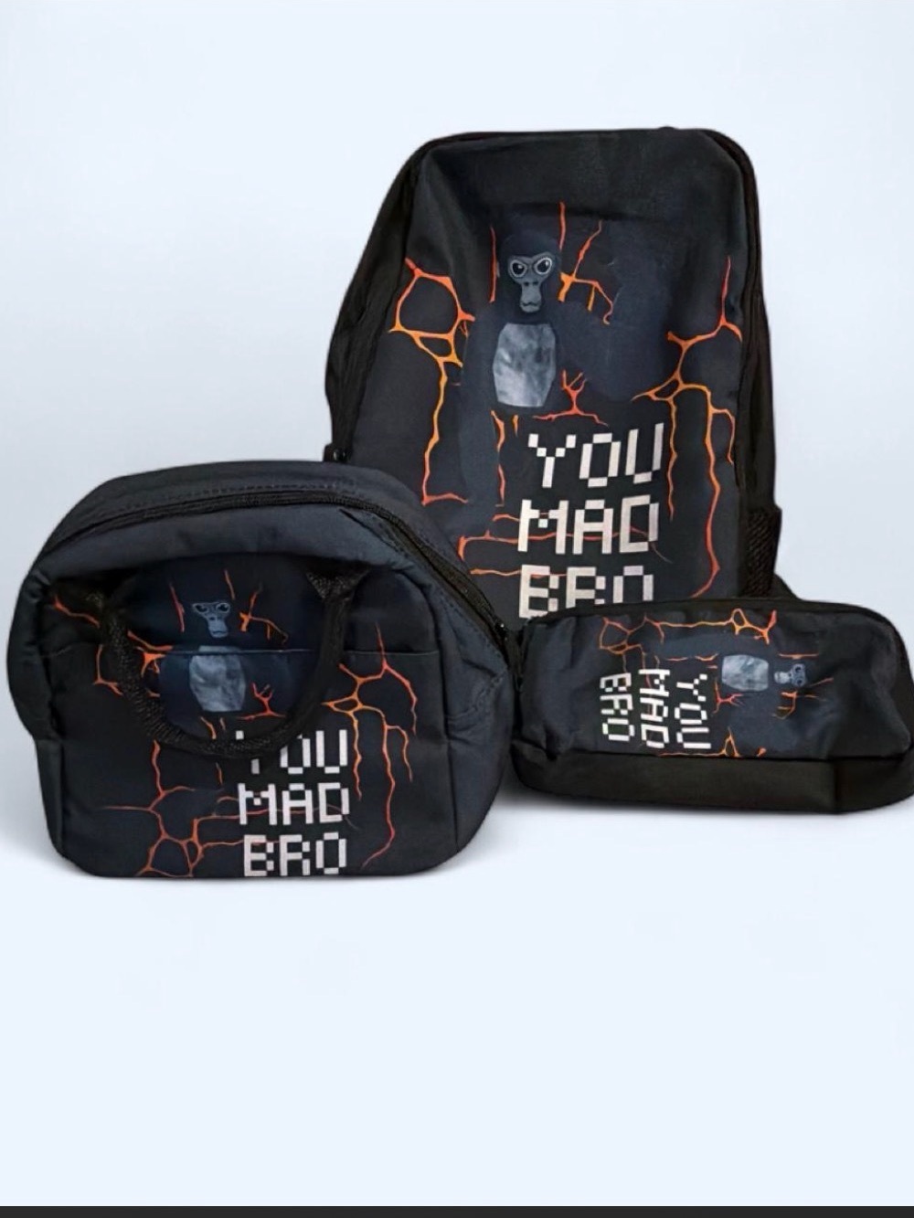 You Mad Bro Black Backpack Set - 3-Piece Men's Bag Set